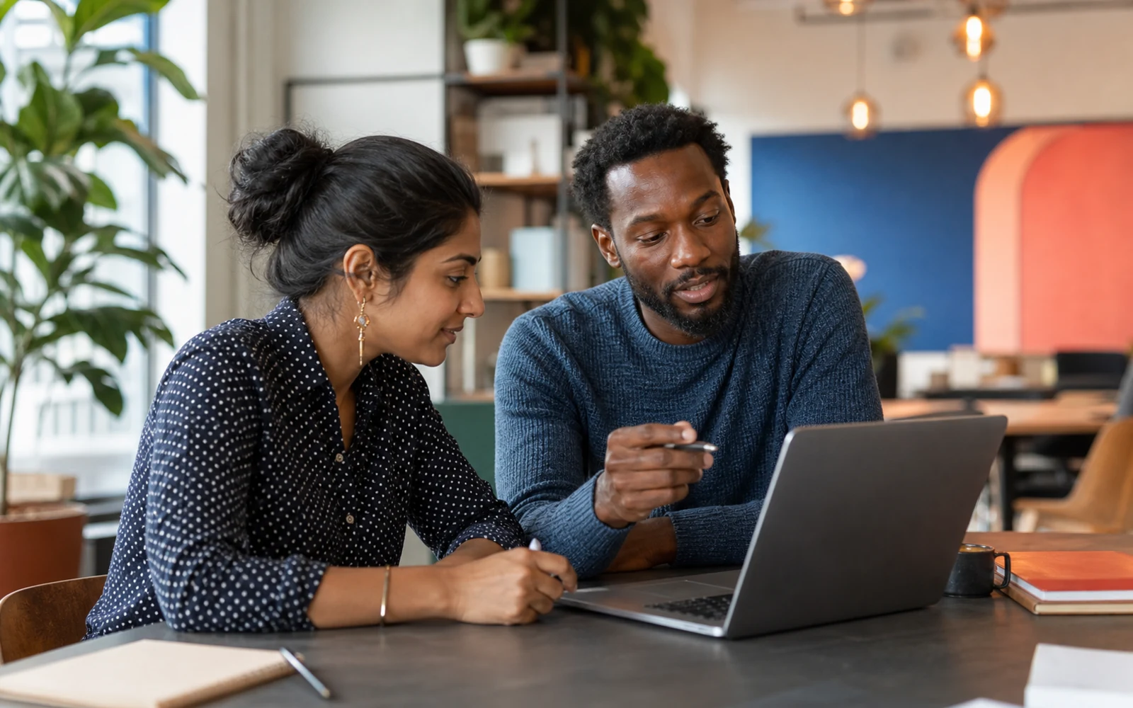 Two professionals reviewing a software project together